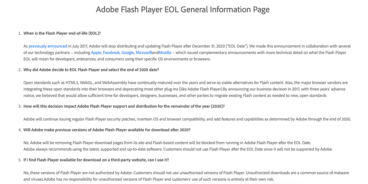 Adobe's Flash EOL Page